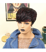 Pixie Cut Black/Wine Red Color Short Virgin Human Hair Wigs For Black Women