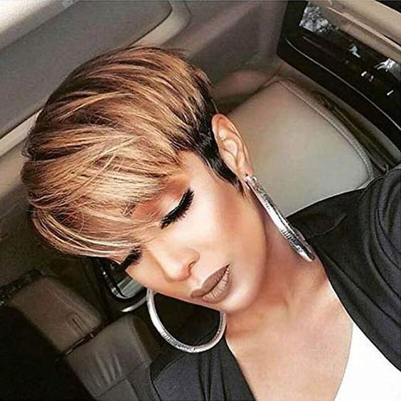 Pixie Cut Black/Gold Color Short Virgin Human Hair Wigs For Black Women