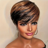 Pixie Cut Black/Gold Color Short Virgin Human Hair Wigs For Black Women