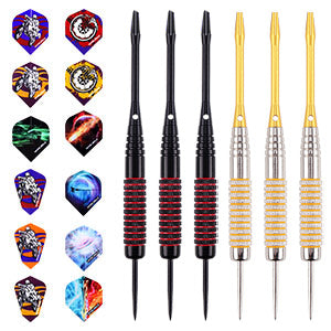 WIN.MAX Darts, Set of 12 Steel Darts Set, 24 g Professional Steel Darts with Metal Tip, Darts, Aluminium Shaft, 30 Flights, 50 Anti-Loose Rubber Rings, Steel Darts